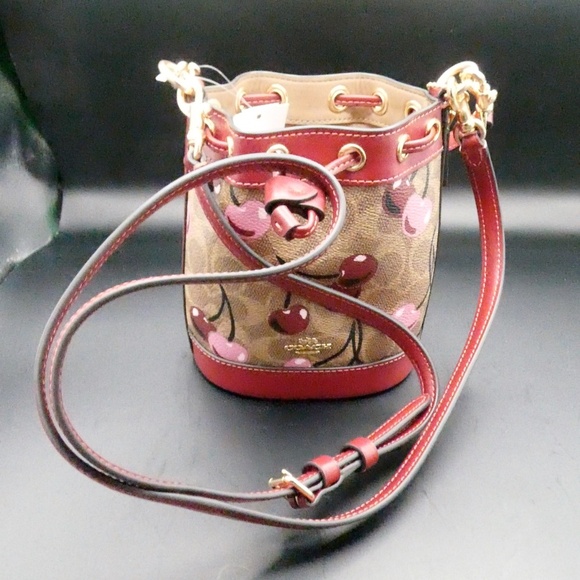 Coach Mini Bucket Bag/Wristlet in Tan Cherry Pattern - Picture 3 of 4